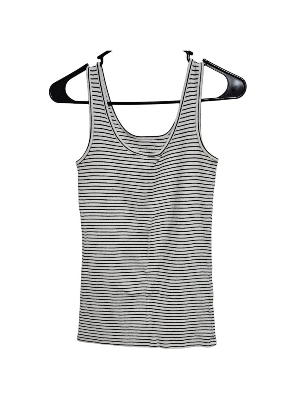 Caslon Tank Top Womens Size Small Black White Striped Ribbed Knit Sleeveless